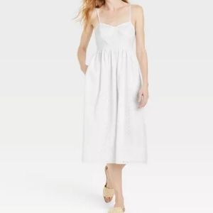 Womens White cotton Eyelet Maxi Sun Dress